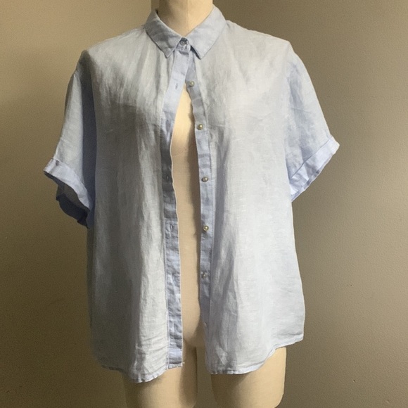 TAHARI Women’s Linen Button Down Hem Roll Up Short Sleeve Shirt Size L - Picture 8 of 9
